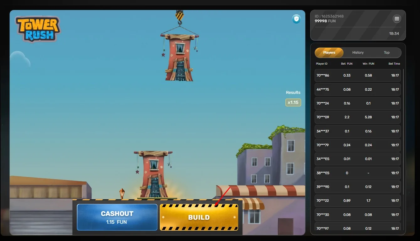Tower Rush game key features auto-cashout multipliers